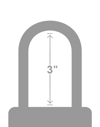A 3 inch standard shackle measured from the top of the body to the inside of the shackle.