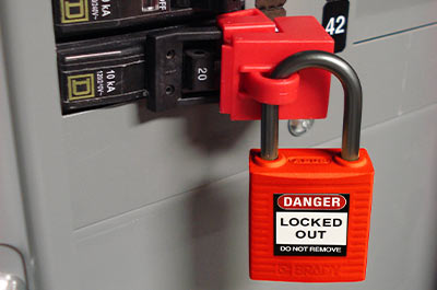 Image of padlock on a circuit breaker