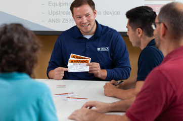 An instructor gives a Brady workplace safety training.