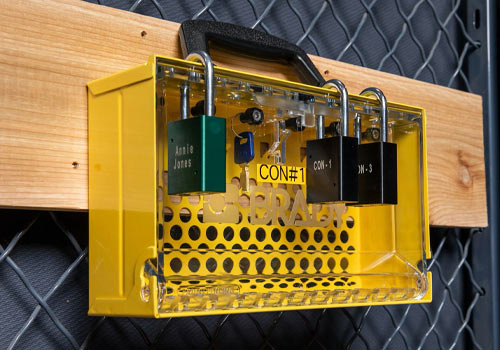 Image of a yellow group lockbox