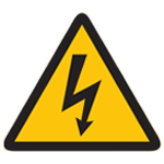 The high voltage lab safety symbol is shaped like a lightning bolt.