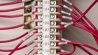A terminal block with each wire labeled.
